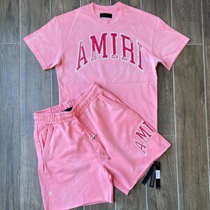 LARGE AMIRI MEN'S PINK T-SHIRT SHORT SET COTTON WASHED